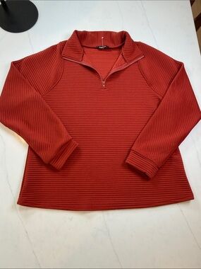 Quarter-Zip Ribbed Pullover Sweater - Rust Red